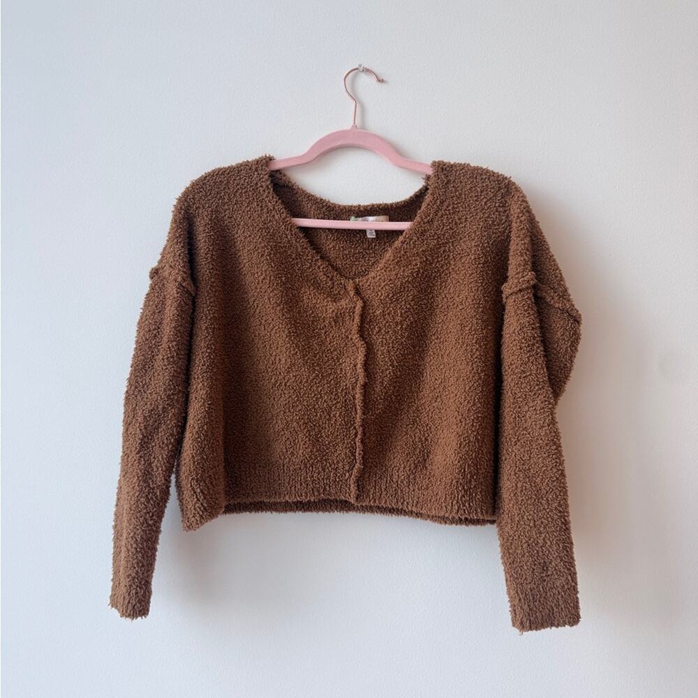 Cozy Brown Fuzzy Sweater Cropped Top